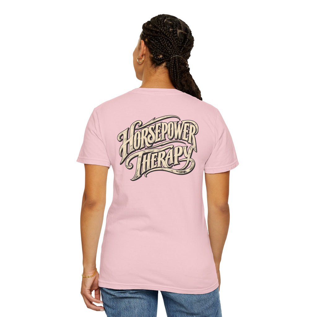 Horsepower Therapy T-shirt | Vintage Script Back Graphic