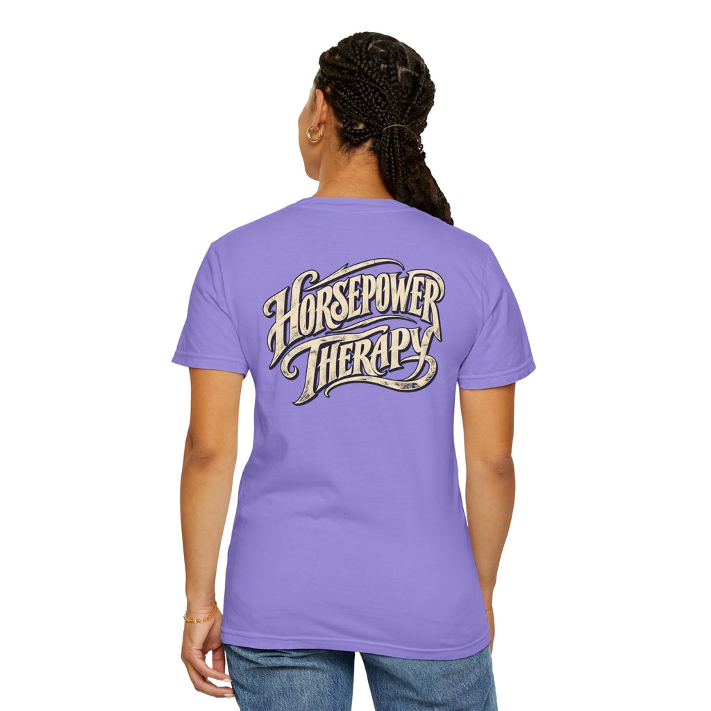 Horsepower Therapy T-shirt | Vintage Script Back Graphic